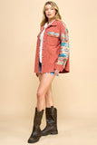 RUST CONTRAST AZTEC PATTERN SLEEVE CORDUROY SHACKET