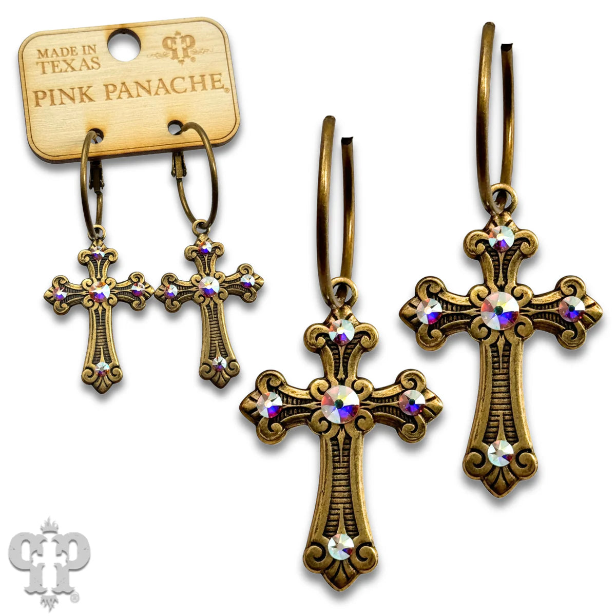 PINK PANACHE BRONZE CROSS RHINESTONE EARRINGS - E556BAB