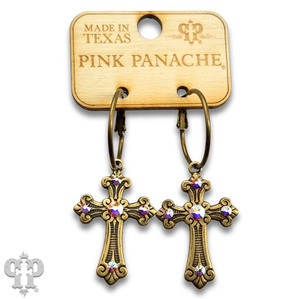 PINK PANACHE BRONZE CROSS RHINESTONE EARRINGS - E556BAB