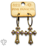 PINK PANACHE BRONZE CROSS RHINESTONE EARRINGS - E556BAB