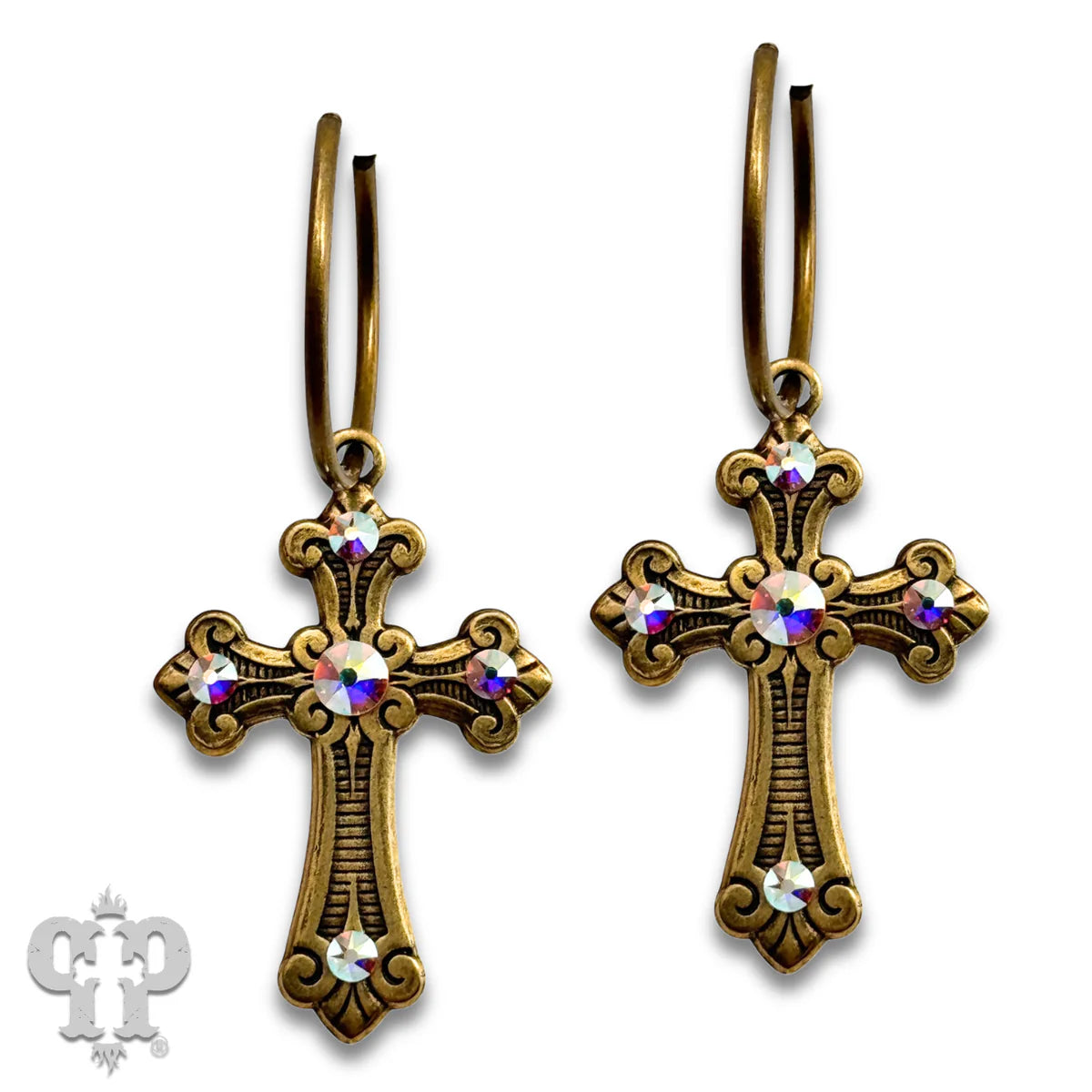 PINK PANACHE BRONZE CROSS RHINESTONE EARRINGS - E556BAB