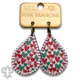 PINK PANACHE HEARTS RHINESTONE TEARDROP WOOD EARRINGS - E559PKAB
