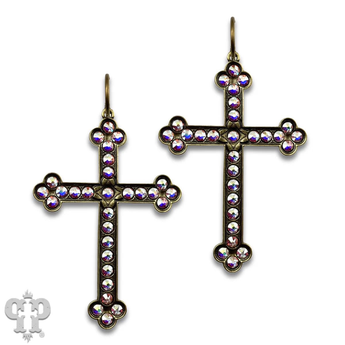 PINK PANACHE BRONZE AB STONE LARGE CROSS SMALL HOOP EARRINGS - E572BAB