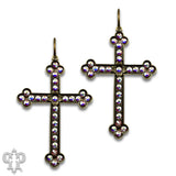 PINK PANACHE BRONZE AB STONE LARGE CROSS SMALL HOOP EARRINGS - E572BAB