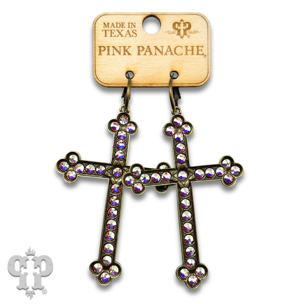 PINK PANACHE BRONZE AB STONE LARGE CROSS SMALL HOOP EARRINGS - E572BAB