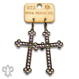PINK PANACHE BRONZE AB STONE LARGE CROSS SMALL HOOP EARRINGS - E572BAB