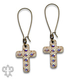 PINK PANACHE WHITE MINI CROSS WOOD WITH CRYSTALS EARRINGS - E574WH