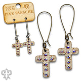 PINK PANACHE WHITE MINI CROSS WOOD WITH CRYSTALS EARRINGS - E574WH