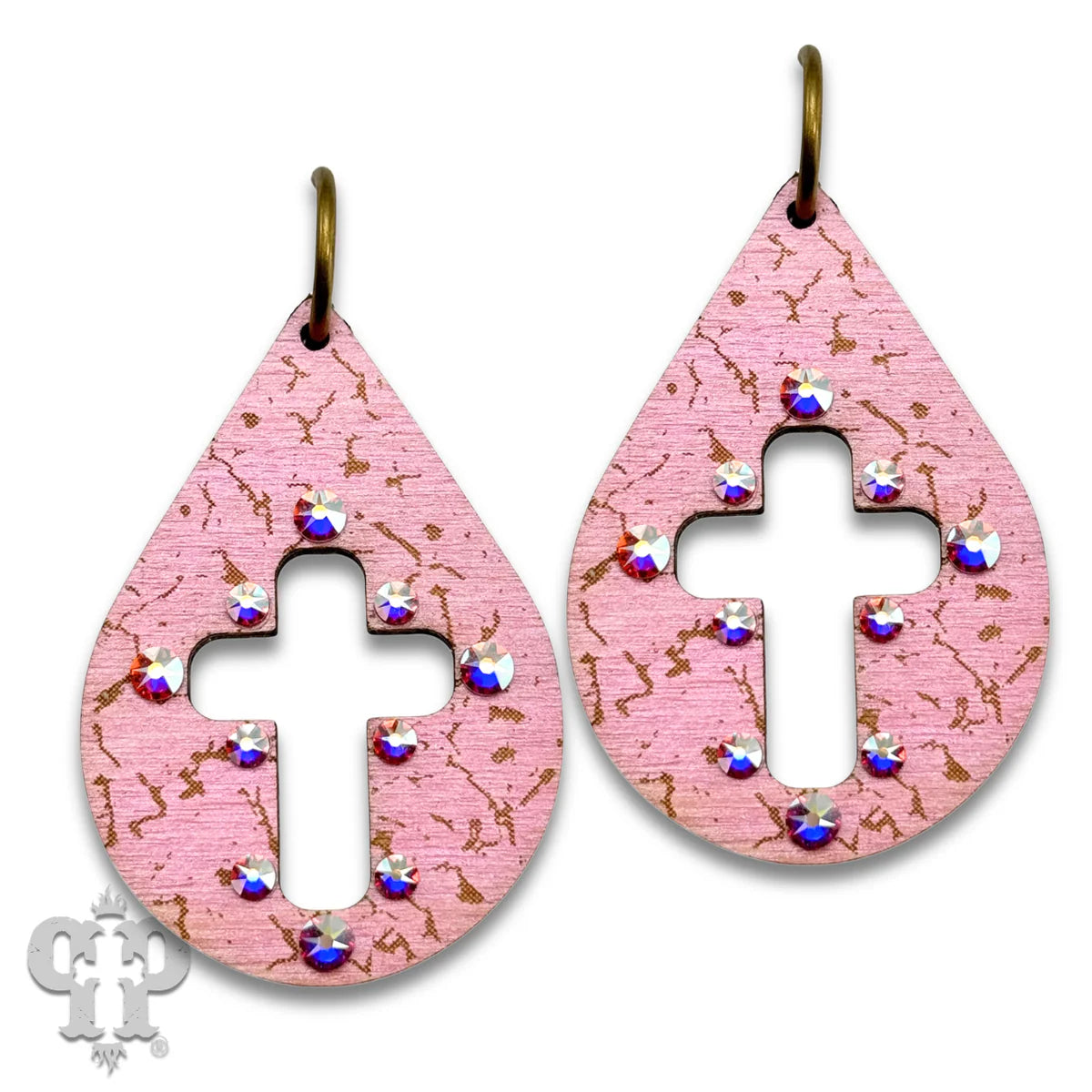 PINK PANACHE PINK LASER CUT CROSS TEARDROP SMALL HOOP EARRINGS - E575PK