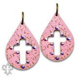 PINK PANACHE PINK LASER CUT CROSS TEARDROP SMALL HOOP EARRINGS - E575PK