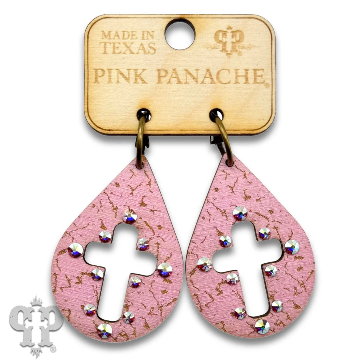 PINK PANACHE PINK LASER CUT CROSS TEARDROP SMALL HOOP EARRINGS - E575PK