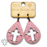 PINK PANACHE PINK LASER CUT CROSS TEARDROP SMALL HOOP EARRINGS - E575PK
