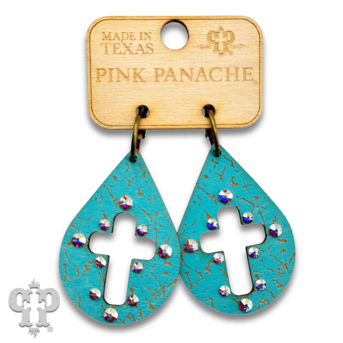 PINK PANACHE TURQUOISE LASER CUT CROSS TEARDROP SMALL HOOP EARRINGS - E575TQ