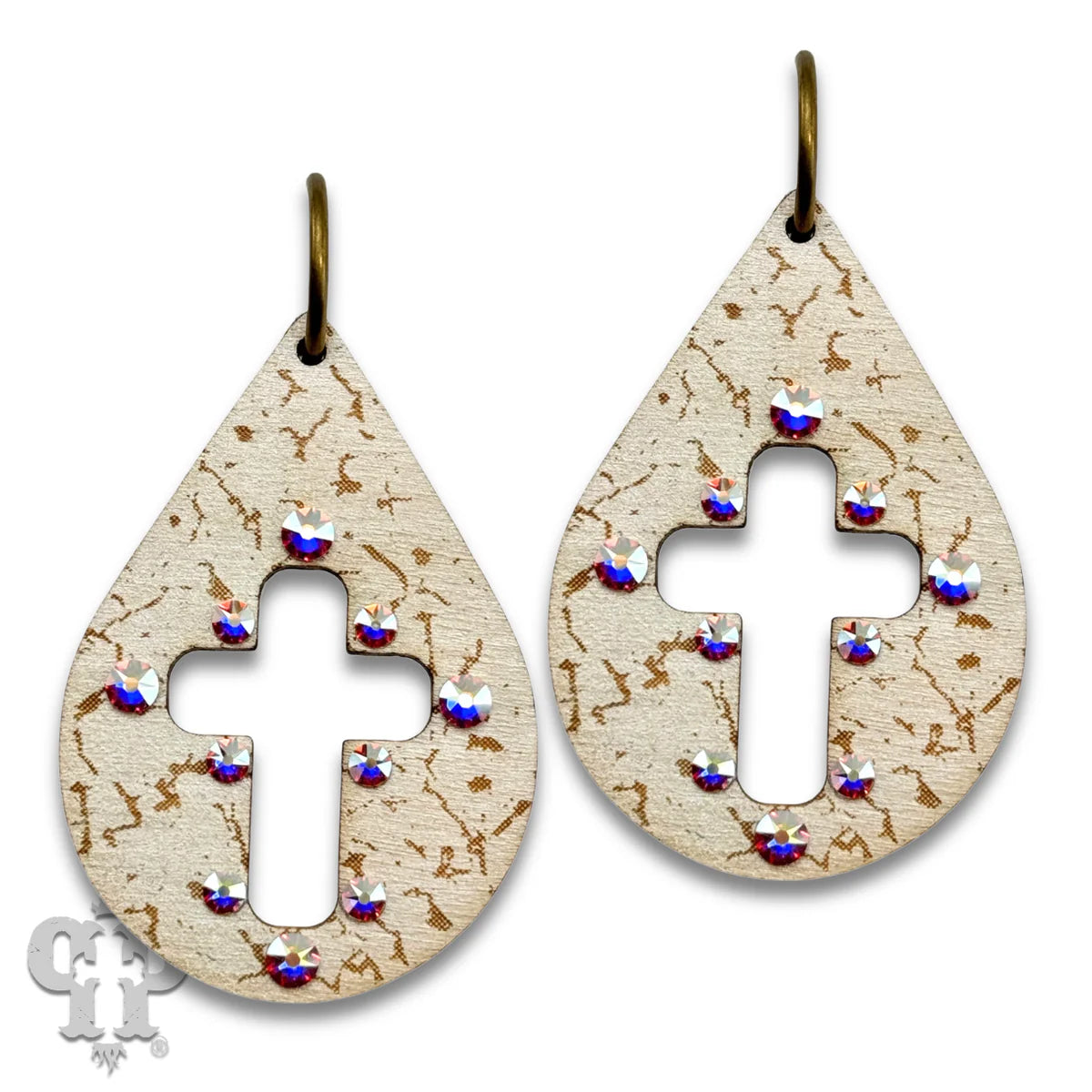PINK PANACHE WHITE LASER CUT CROSS TEARDROP SMALL HOOP EARRINGS - E575WH