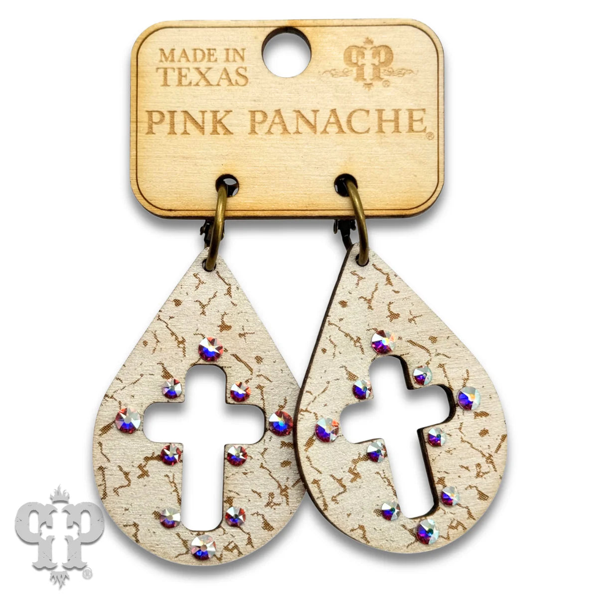 PINK PANACHE WHITE LASER CUT CROSS TEARDROP SMALL HOOP EARRINGS - E575WH