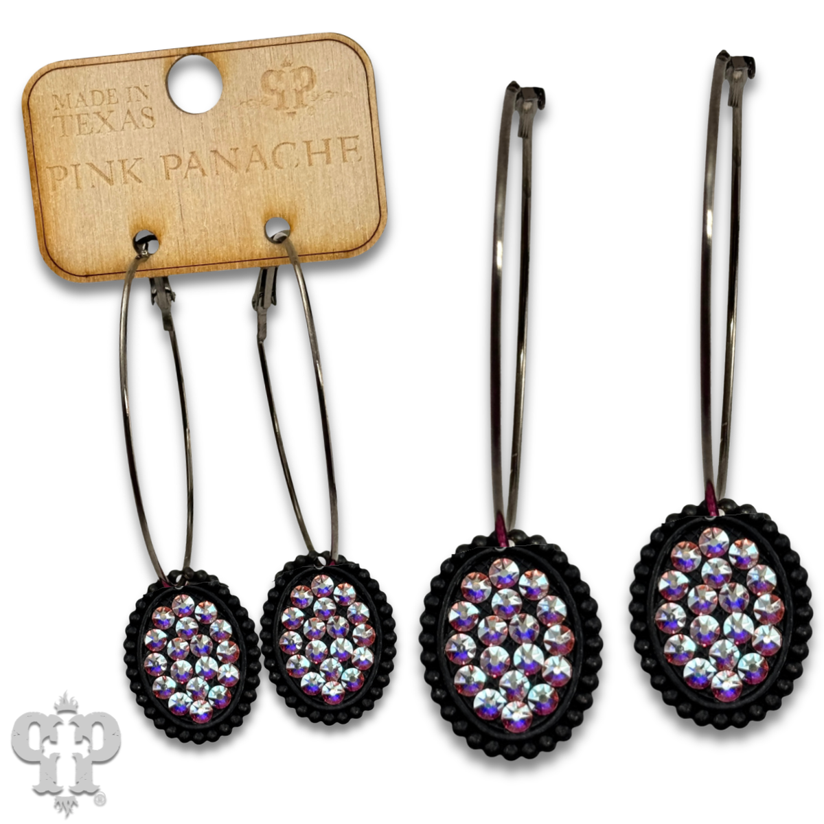 PINK PANACHE MINI BLACK PLATED BRONZE OVAL EARRINGS - E580BLAB