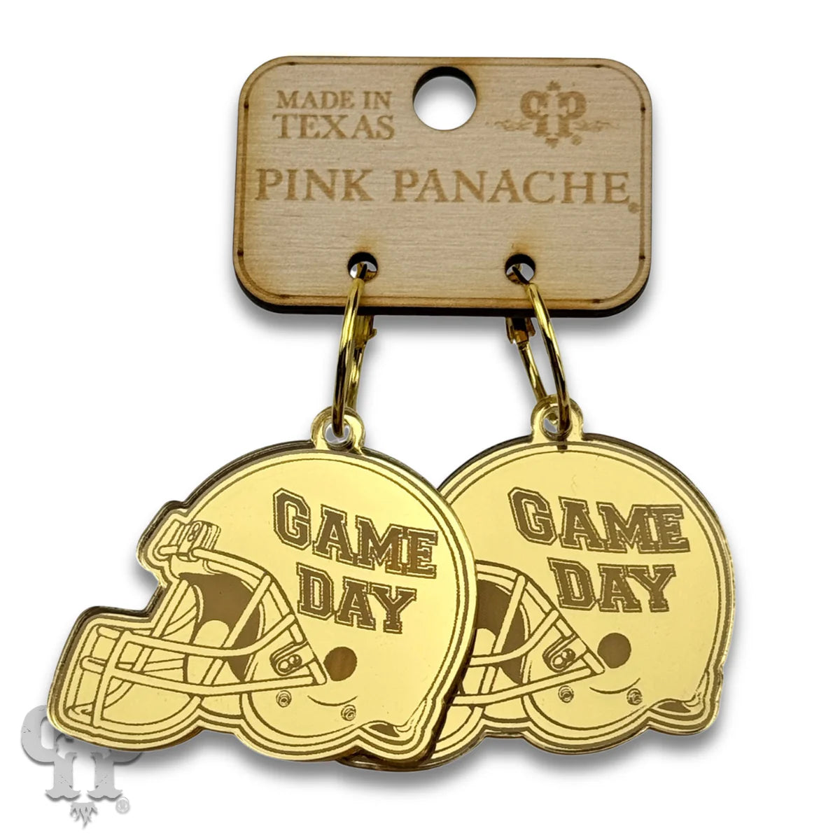 PINK PANACHE GOLD GAME DAY HELMET HOOP EARRINGS - E583G