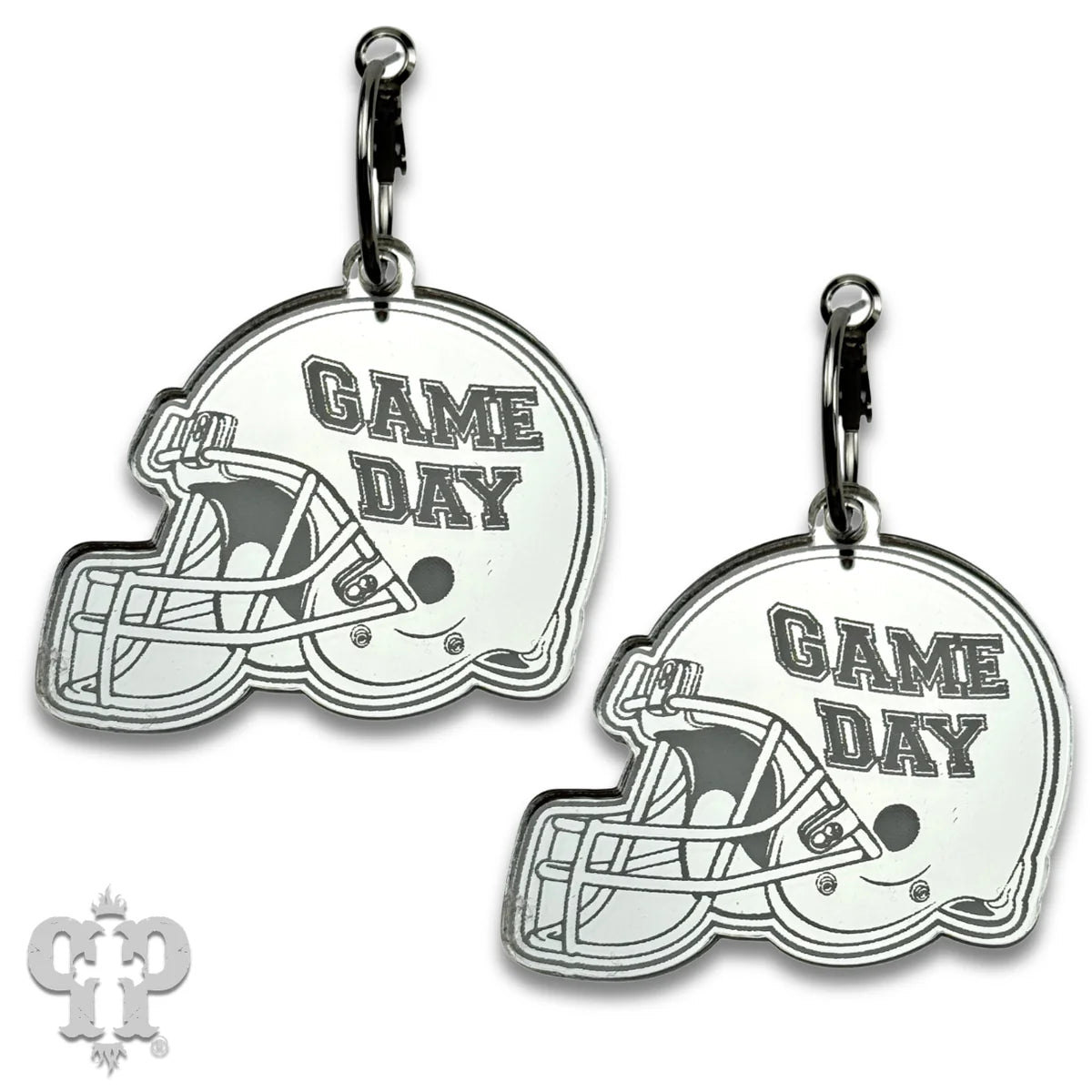 PINK PANACHE SILVER GAME DAY HELMET HOOP EARRINGS - E583S
