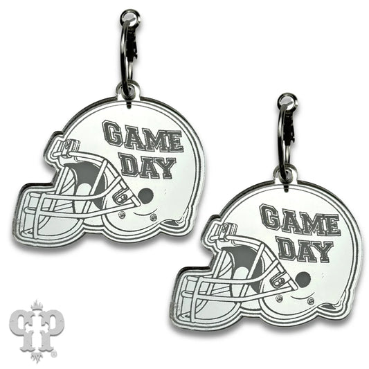 PINK PANACHE SILVER GAME DAY HELMET HOOP EARRINGS - E583S