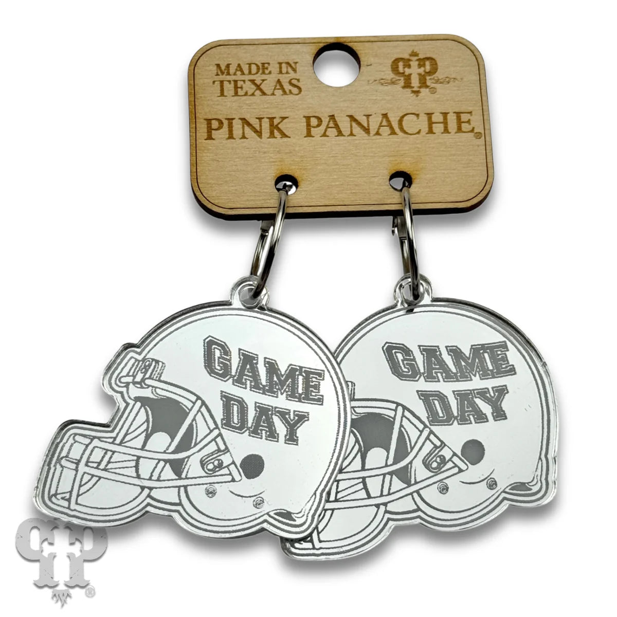 PINK PANACHE SILVER GAME DAY HELMET HOOP EARRINGS - E583S