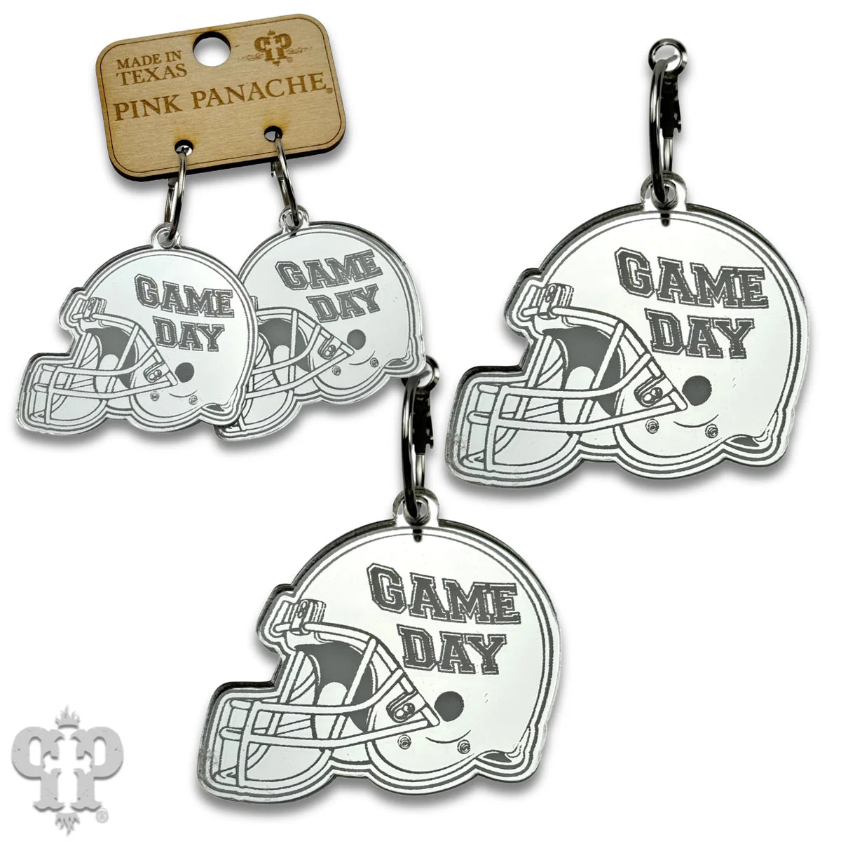 PINK PANACHE SILVER GAME DAY HELMET HOOP EARRINGS - E583S