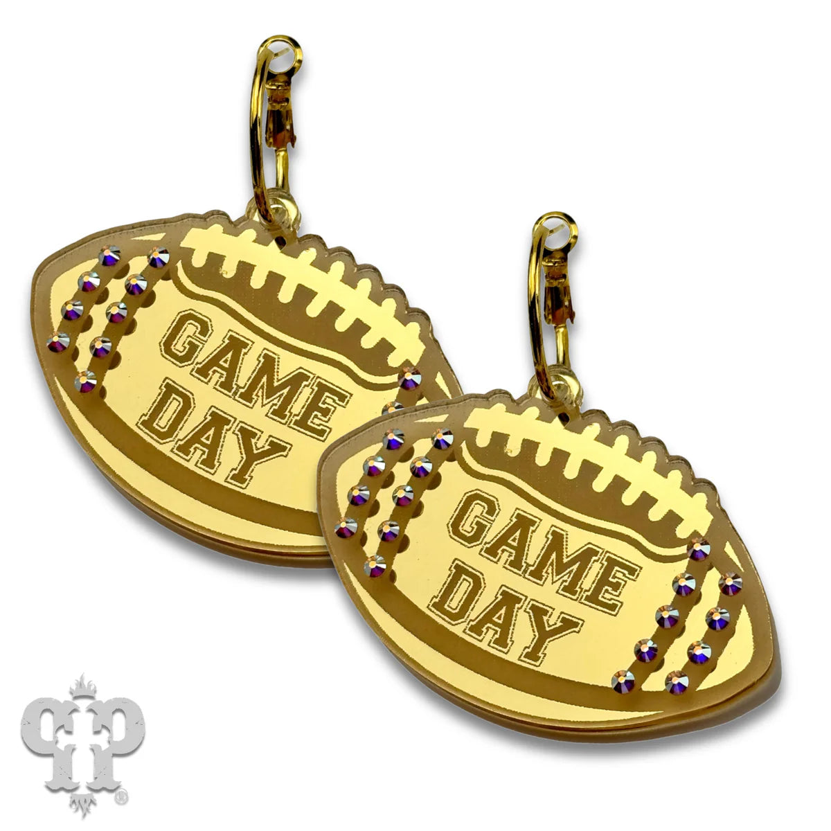 PINK PANACHE GOLD GAME DAY FOOTBALL HOOP EARRINGS - E582GAB