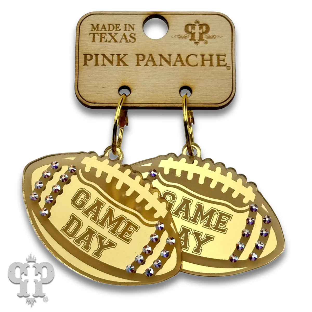 PINK PANACHE GOLD GAME DAY FOOTBALL HOOP EARRINGS - E582GAB