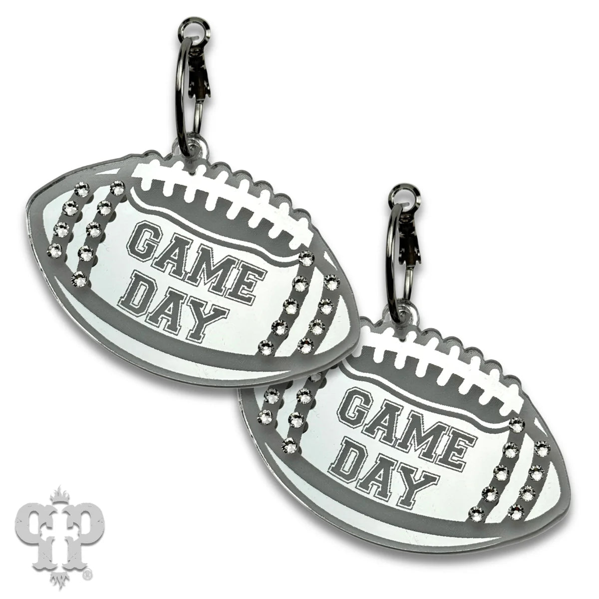 PINK PANACHE SILVER GAME DAY FOOTBALL HOOP EARRINGS - E582SGCL