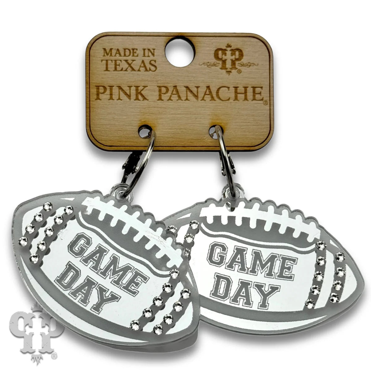 PINK PANACHE SILVER GAME DAY FOOTBALL HOOP EARRINGS - E582SGCL
