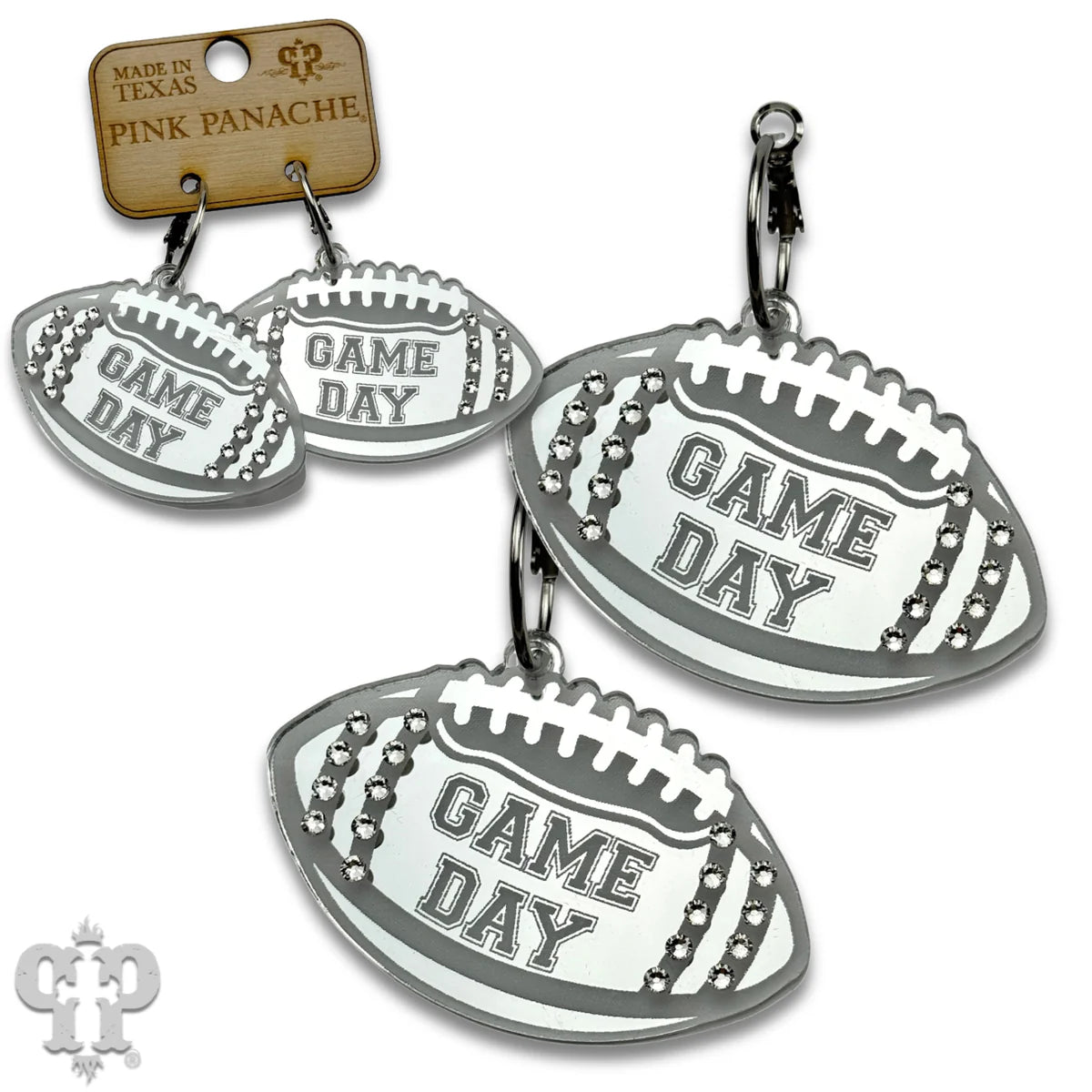 PINK PANACHE SILVER GAME DAY FOOTBALL HOOP EARRINGS - E582SGCL