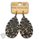 PINK PANACHE BLACK CRACKLE FINISH WOOD TEARDROP SMALL HOOP EARRING - E593BL