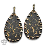PINK PANACHE BLACK CRACKLE FINISH WOOD TEARDROP SMALL HOOP EARRING - E593BL