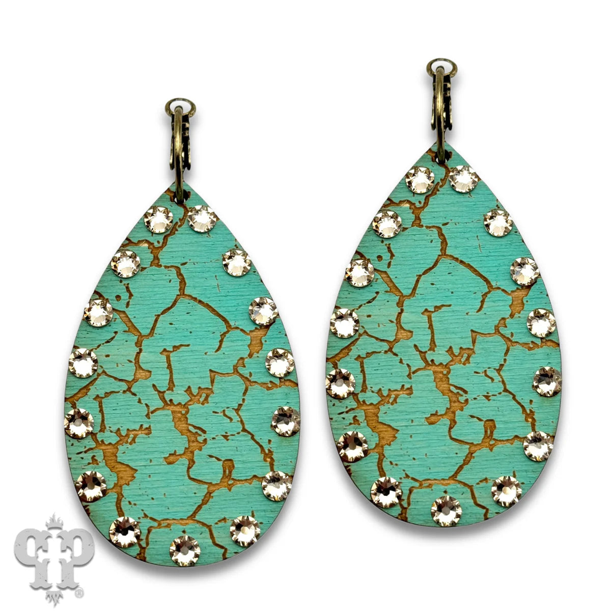 PINK PANACHE TURQUOISE CRACKLE FINISH WOOD TEARDROP SMALL HOOP EARRING - E593TQ