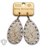 PINK PANACHE WHITE CRACKLE FINISH WOOD TEARDROP SMALL HOOP EARRING - E593WH