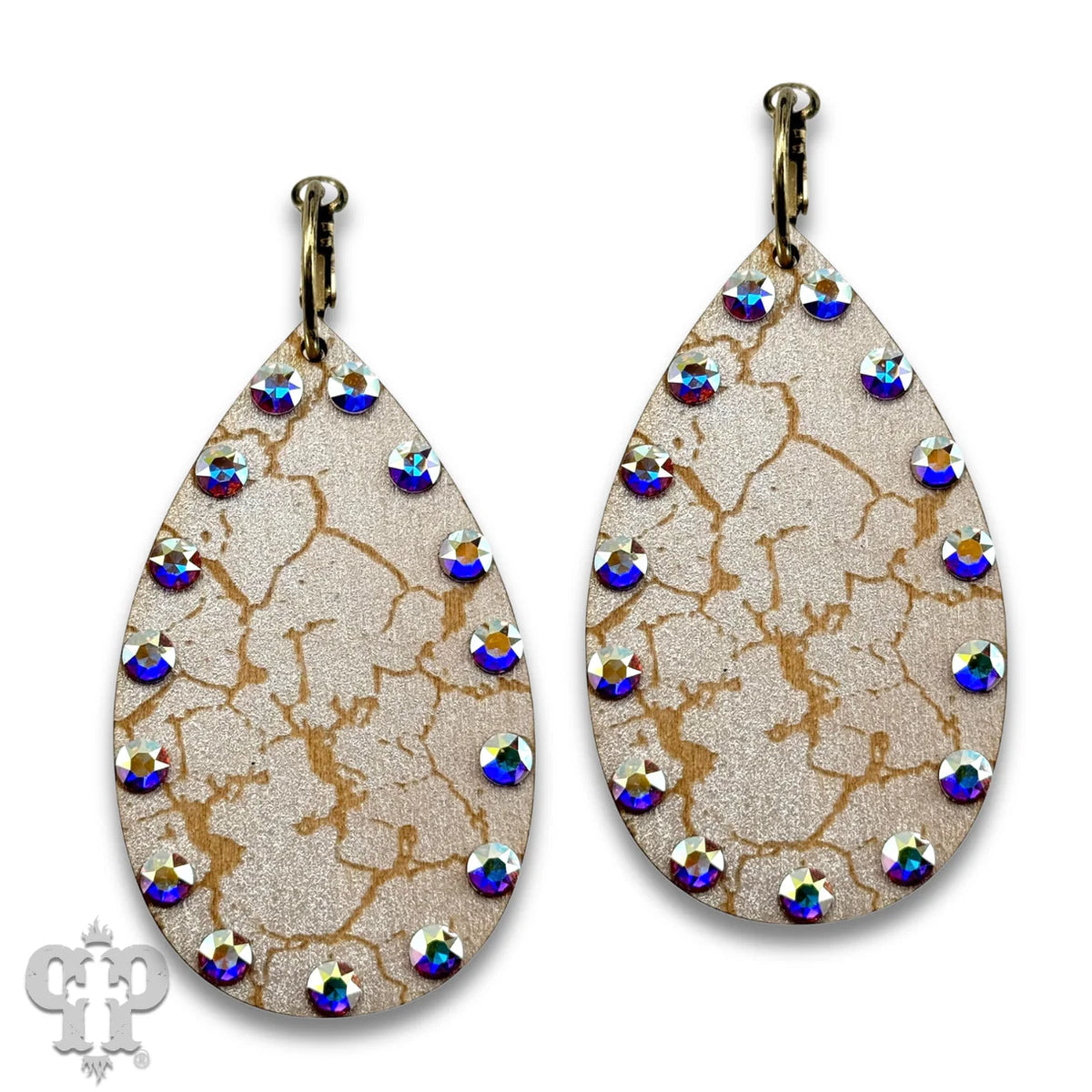 PINK PANACHE WHITE CRACKLE FINISH WOOD TEARDROP SMALL HOOP EARRING - E593WH