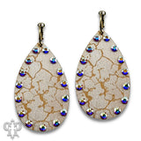 PINK PANACHE WHITE CRACKLE FINISH WOOD TEARDROP SMALL HOOP EARRING - E593WH