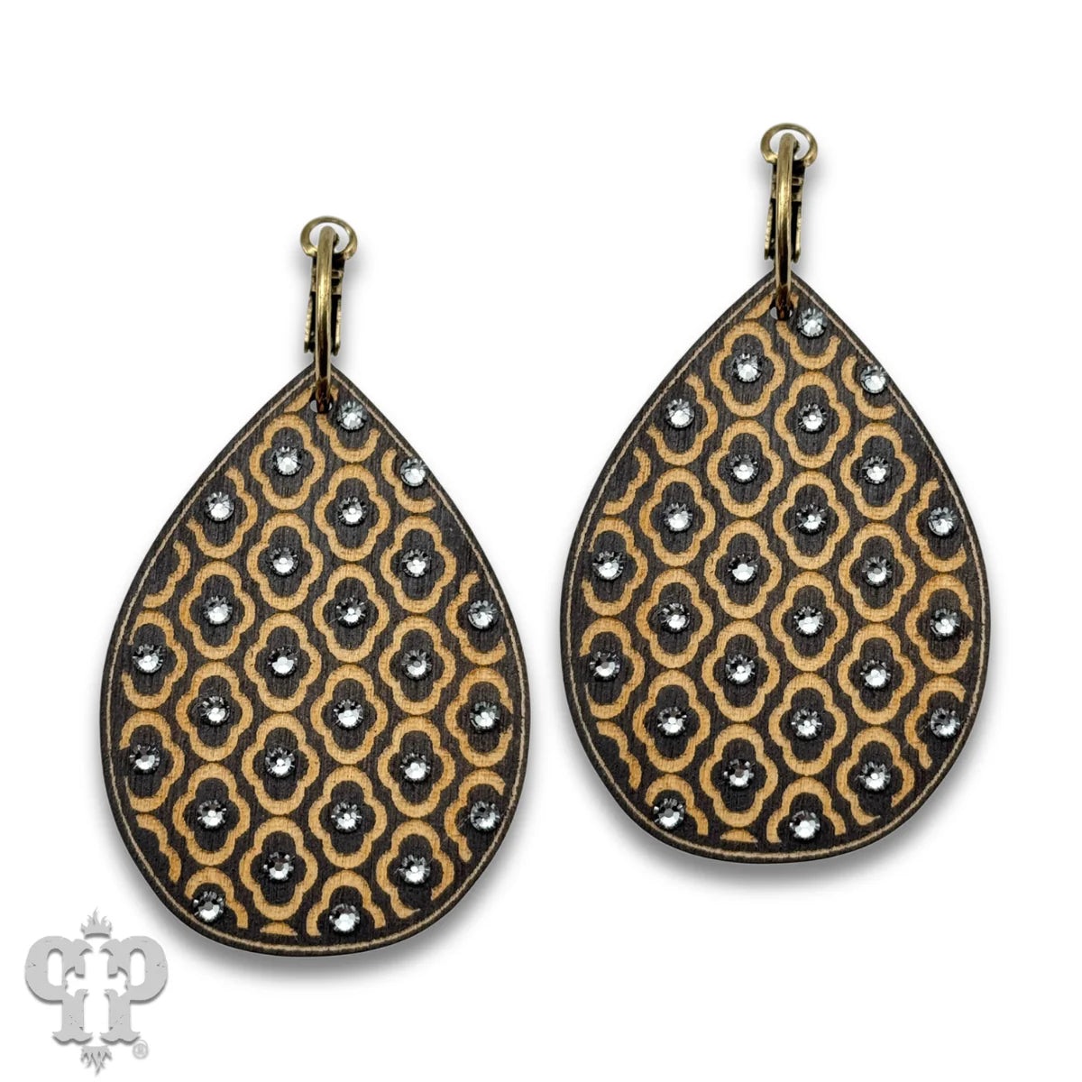PINK PANACHE BLACK WOOD TEARDROP PATTERNED SMALL HOOP EARRING - E594BL