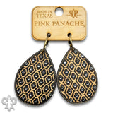 PINK PANACHE BLACK WOOD TEARDROP PATTERNED SMALL HOOP EARRING - E594BL