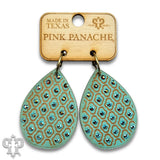PINK PANACHE TURQUOISE WOOD TEARDROP PATTERNED SMALL HOOP EARRING - E594TQ