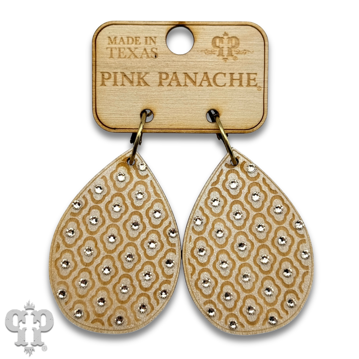 PINK PANACHE WHITE WOOD TEARDROP PATTERNED SMALL HOOP EARRING - E594WH