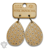 PINK PANACHE WHITE WOOD TEARDROP PATTERNED SMALL HOOP EARRING - E594WH