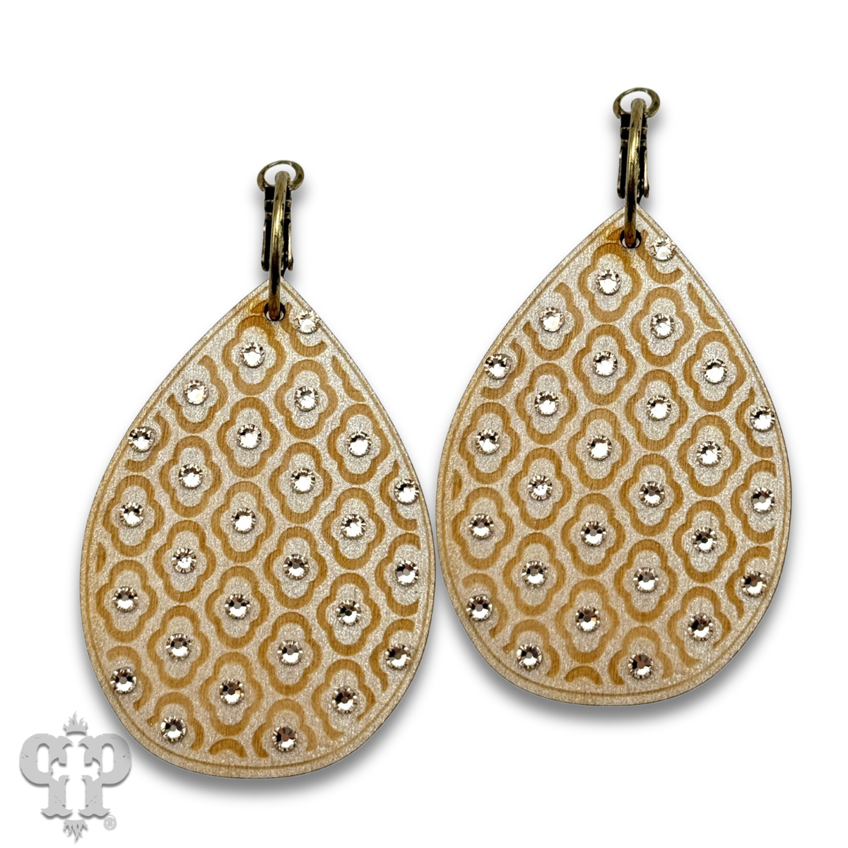 PINK PANACHE WHITE WOOD TEARDROP PATTERNED SMALL HOOP EARRING - E594WH