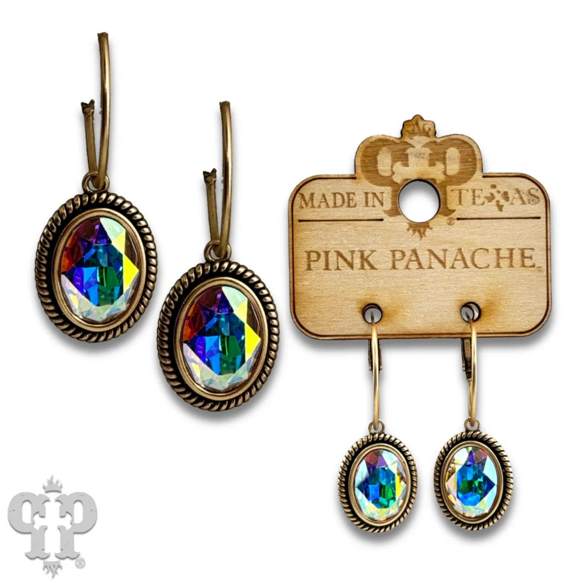 PINK PANACHE GOLD OVAL AB STONE SMALL HOOP EARRING - E673GAB