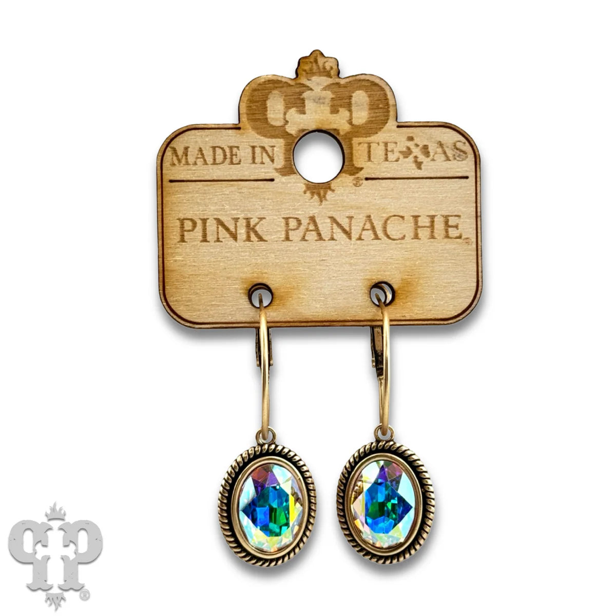 PINK PANACHE GOLD OVAL AB STONE SMALL HOOP EARRING - E673GAB