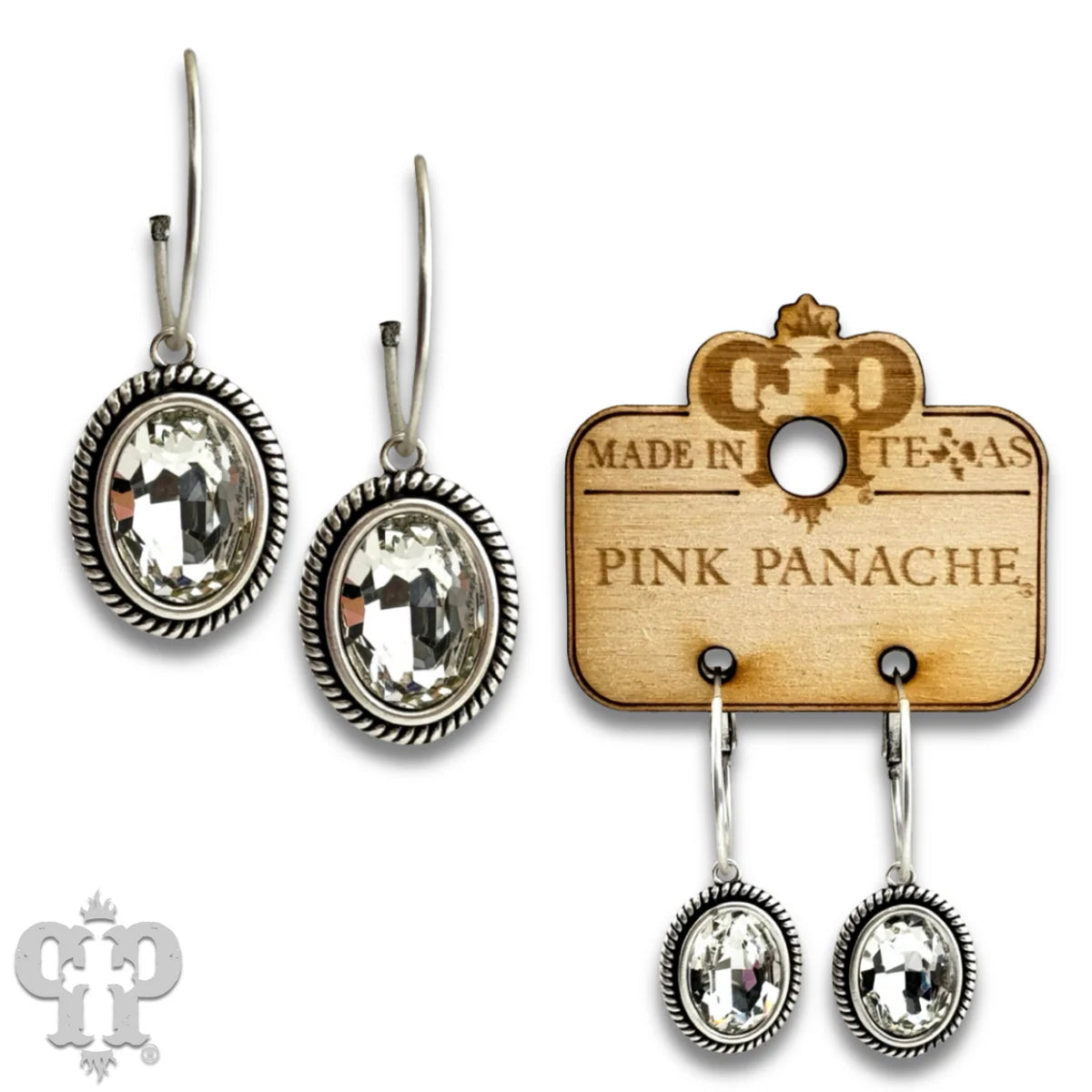 PINK PANACHE SILVER OVAL CLEAR SMALL HOOP EARRING - E673SCL