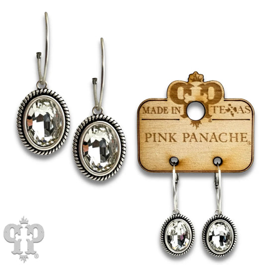 PINK PANACHE SILVER OVAL CLEAR SMALL HOOP EARRING - E673SCL