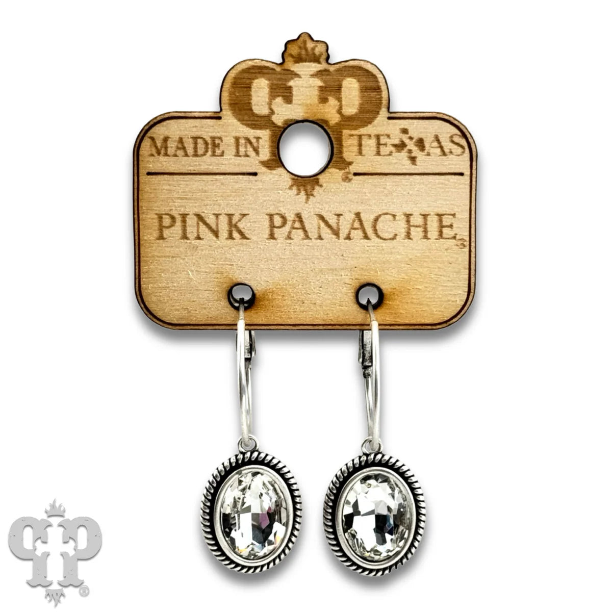 PINK PANACHE SILVER OVAL CLEAR SMALL HOOP EARRING - E673SCL
