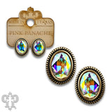 PINK PANACHE GOLD OVAL AB STONE POST EARRING - E674GAB