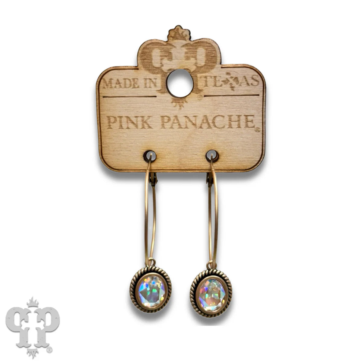 PINK PANACHE GOLD OVAL AB STONE MEDIUM HOOP EARRING - E675GAB