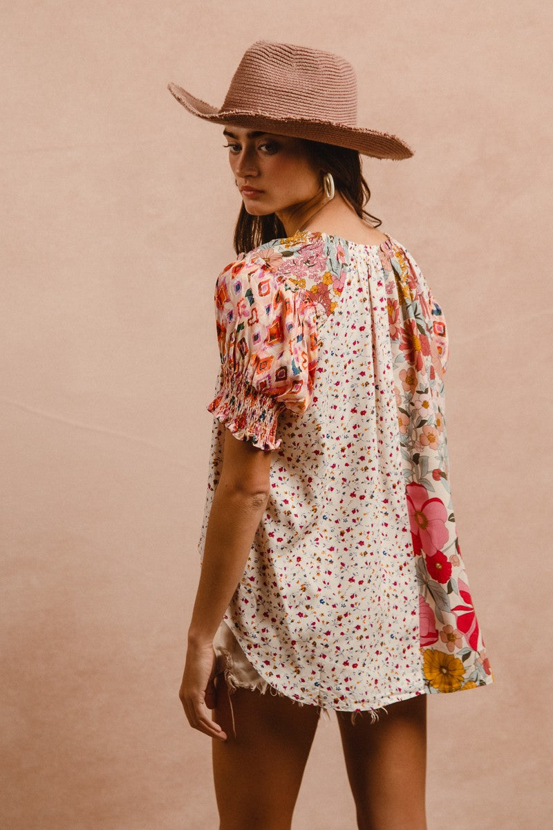 WOVEN PRINT MIX AND MATCH TOP - ROSE MIX